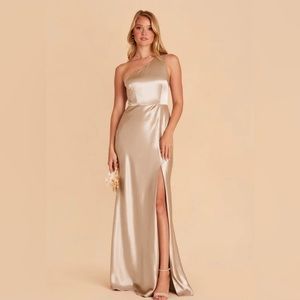 Satin champagne colored bridesmaid dress